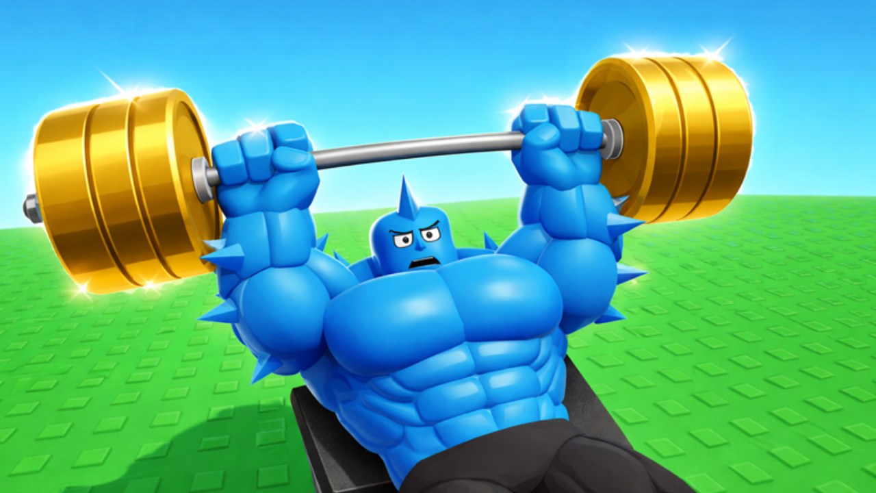Spike Man bench-pressing a giant gold barbell in Muscle Transform Simulator
